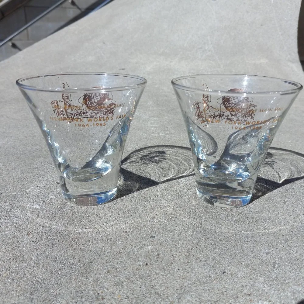 MCM Barware World's Fair New York 1964-1965 Pair (2) Souvenir SHOT GLASS…